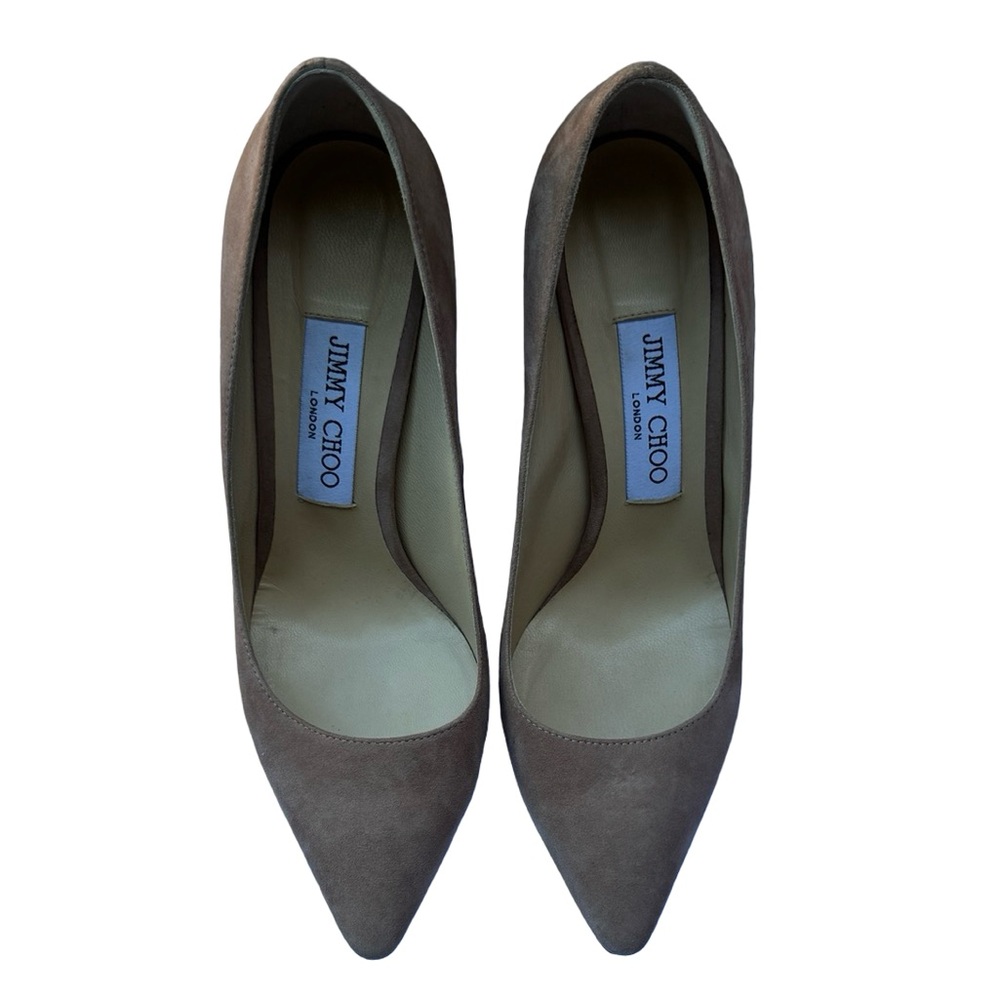 Jimmy Choo Taupe Suede Pointed Toe Pumps